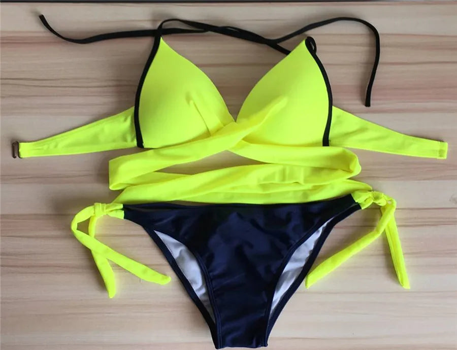 Sexy Bikini Women Swimsuit Push Up Swimwear Criss Cross Bandage Halter Beachwear Bathing Suit Swim Wear Brazilian Biquinis Mujer