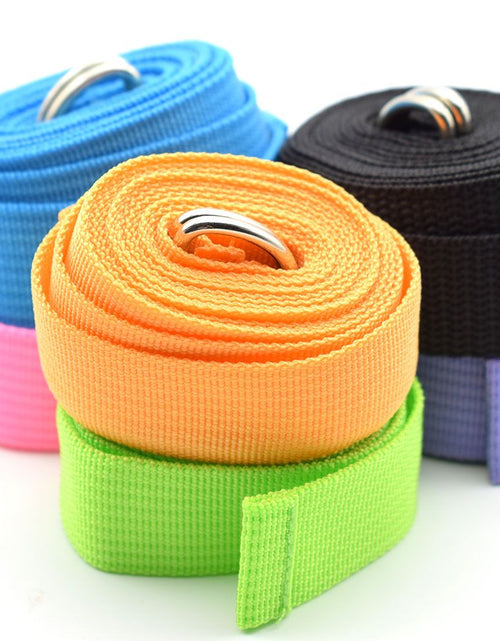 Load image into Gallery viewer, 180cm Multicolors Yoga Stretch Strap D-Ring Belt Fitness Exercise Gym Rope Figure Waist Leg Resistance Fitness Bands Yoga Belt
