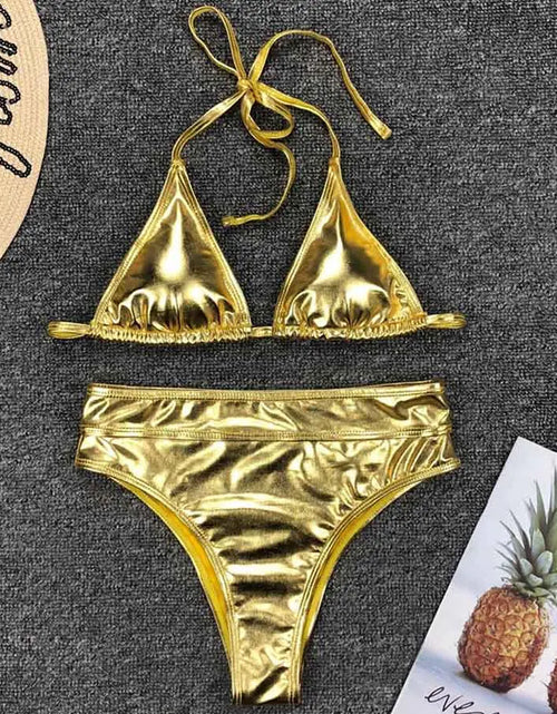 Load image into Gallery viewer, NEW Shiny Gold Silver One Piece Swimsuit Women Swimwear Female Bather V Neck Bathing Suit Swim Wear Monokini
