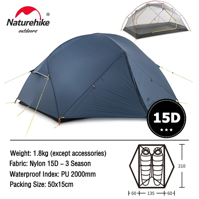 Naturehike Mongar 2 Tent 2 Person Backpacking Tent 20D Ultralight Travel Tent Waterproof Hiking Survival Outdoor Camping Tent