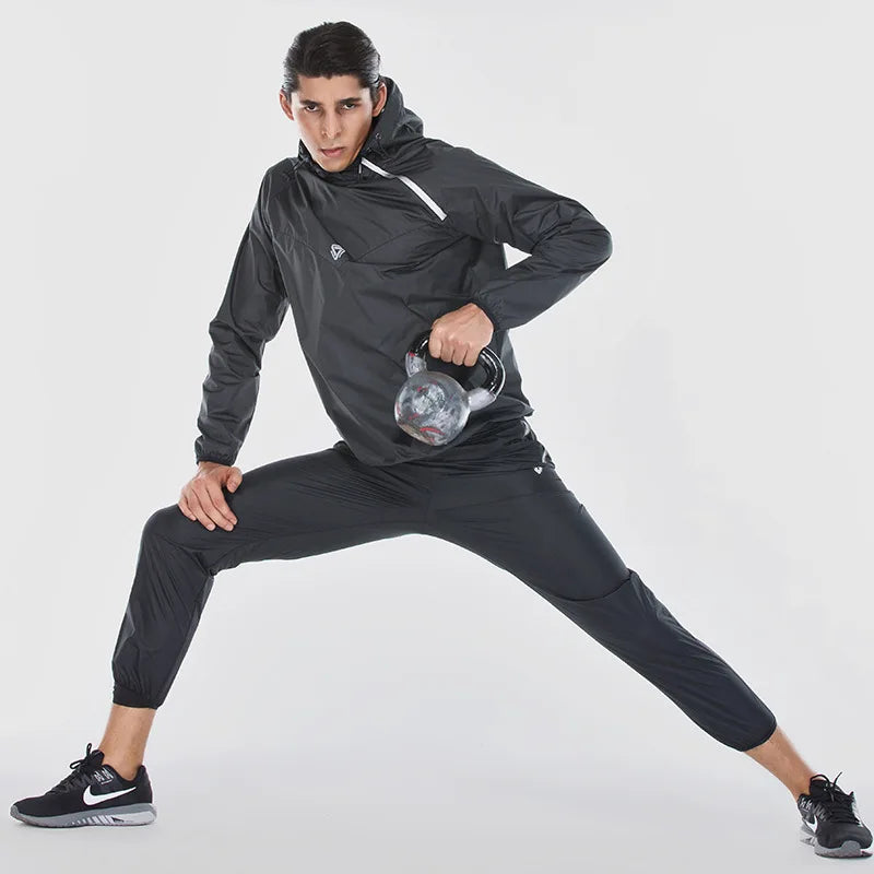 Unisex Sauna Suit Gym Fitness Clothing Set Hoodies Pullover Sports Suit Running Weight Loss Sweating Jogging Suit Large Size