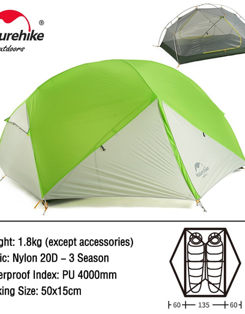 Load image into Gallery viewer, Naturehike Mongar 2 Tent 2 Person Backpacking Tent 20D Ultralight Travel Tent Waterproof Hiking Survival Outdoor Camping Tent
