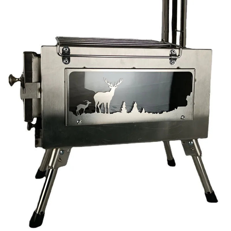 Stainless Steel Firewood Heating Stove Glass Window View Camping Heating Tent Wood Stove