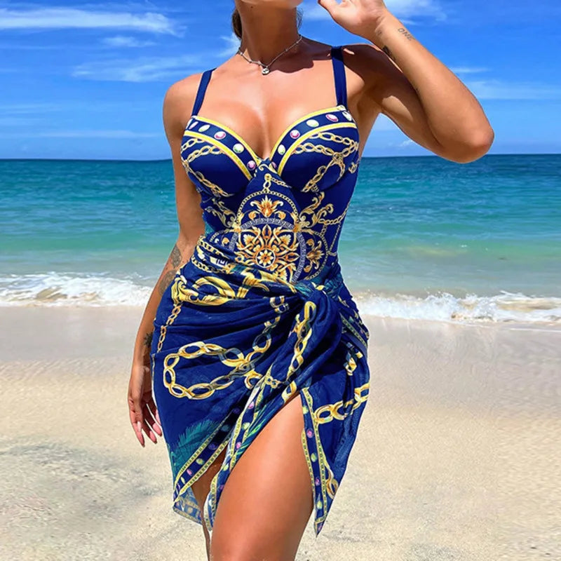 Summer Sexy Print One Piece Swimsuits Closed Female Swimwear Push Up Body Women's Swim Wear Bathing Suits Beach Pool Bather 2024