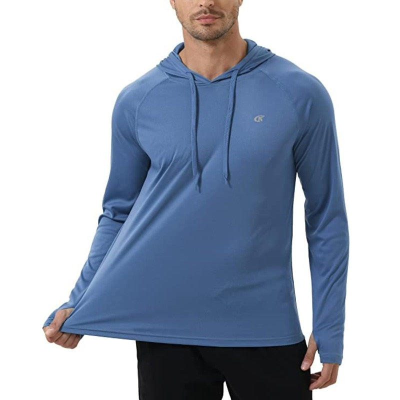 Men's Long Sleeve Hooded UPF 50+ Sun Protection Athletic Hoodie Leisure Gym Fishing Cycling Quick Drying T Shirts