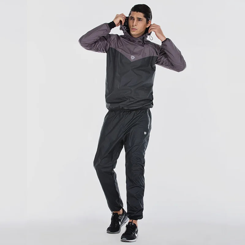 Unisex Sauna Suit Gym Fitness Clothing Set Hoodies Pullover Sports Suit Running Weight Loss Sweating Jogging Suit Large Size