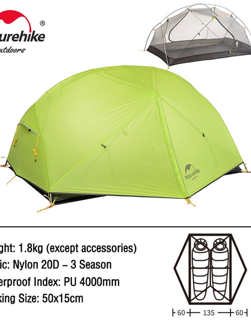 Load image into Gallery viewer, Naturehike Mongar 2 Tent 2 Person Backpacking Tent 20D Ultralight Travel Tent Waterproof Hiking Survival Outdoor Camping Tent
