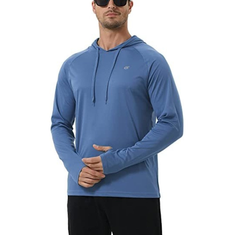 Men's Long Sleeve Hooded UPF 50+ Sun Protection Athletic Hoodie Leisure Gym Fishing Cycling Quick Drying T Shirts