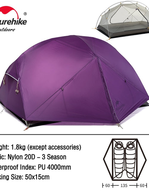 Load image into Gallery viewer, Naturehike Mongar 2 Tent 2 Person Backpacking Tent 20D Ultralight Travel Tent Waterproof Hiking Survival Outdoor Camping Tent
