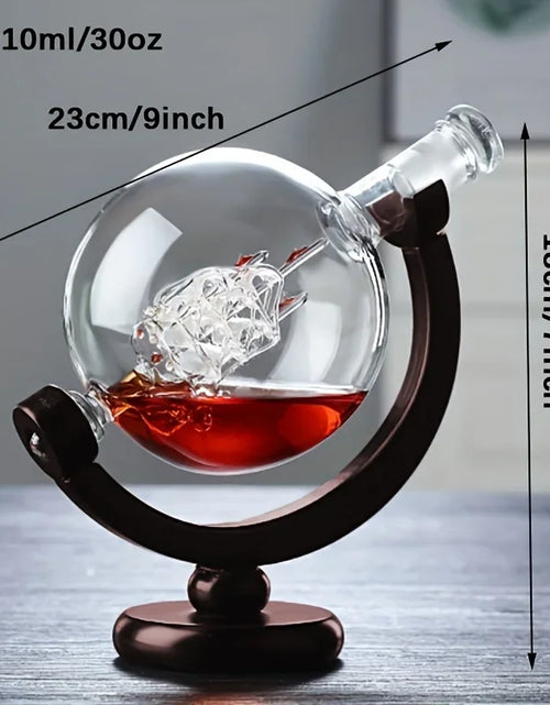 Load image into Gallery viewer, Creative Globe Decanter Set with Lead-free Carafe Exquisite Wood-stand and 2 Whisky Glasses Whiskey Decanter Globe Grade Gift
