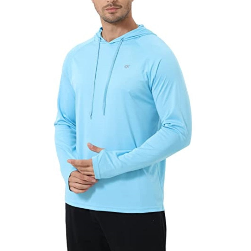 Men's Long Sleeve Hooded UPF 50+ Sun Protection Athletic Hoodie Leisure Gym Fishing Cycling Quick Drying T Shirts