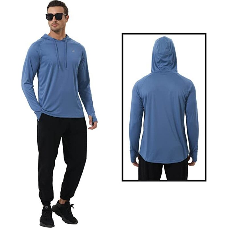 Men's Long Sleeve Hooded UPF 50+ Sun Protection Athletic Hoodie Leisure Gym Fishing Cycling Quick Drying T Shirts