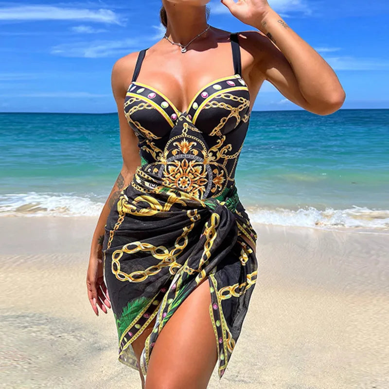 Summer Sexy Print One Piece Swimsuits Closed Female Swimwear Push Up Body Women's Swim Wear Bathing Suits Beach Pool Bather 2024