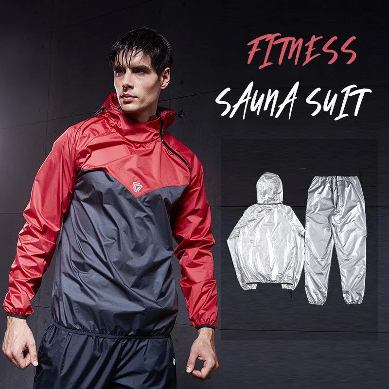 Unisex Sauna Suit Gym Fitness Clothing Set Hoodies Pullover Sports Suit Running Weight Loss Sweating Jogging Suit Large Size