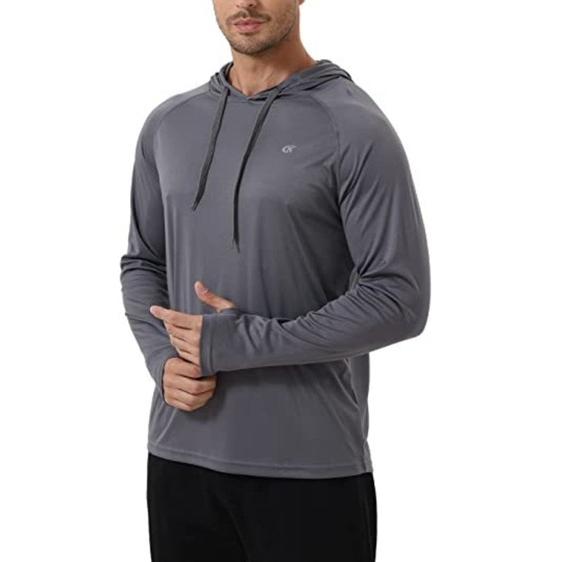 Men's Long Sleeve Hooded UPF 50+ Sun Protection Athletic Hoodie Leisure Gym Fishing Cycling Quick Drying T Shirts