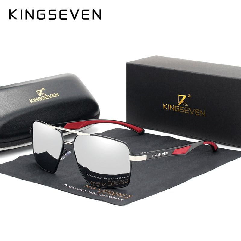 KINGSEVEN Aluminum Men&#39;s Sunglasse Polarized Lens Brand Red Design Temples Sun glasses Coating Mirror Glasses Oculos de sol 7719