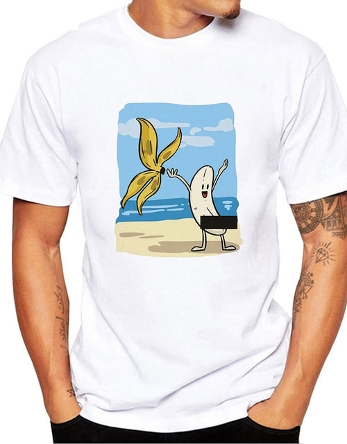 Load image into Gallery viewer, Men&#39;s Banana Disrobe Funny Design Print T-shirt Summer Humor Joke Hipster T-Shirt White Casual T Shirts Outfits Streetwear
