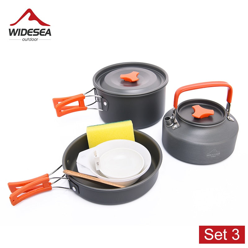 Widesea Camping Outdoor Cookware Set Tableware Cooking Cutlery Utensils Hiking Picnic Travel Equipment Tourist Cooker Fishing