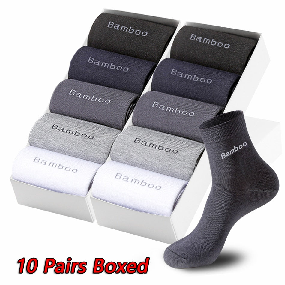 10Pair Gift Boxed Men Bamboo Socks Brand Comfortable Breathable Casual Business Men&#39;s Crew Socks High Quality Guarantee Sox Male