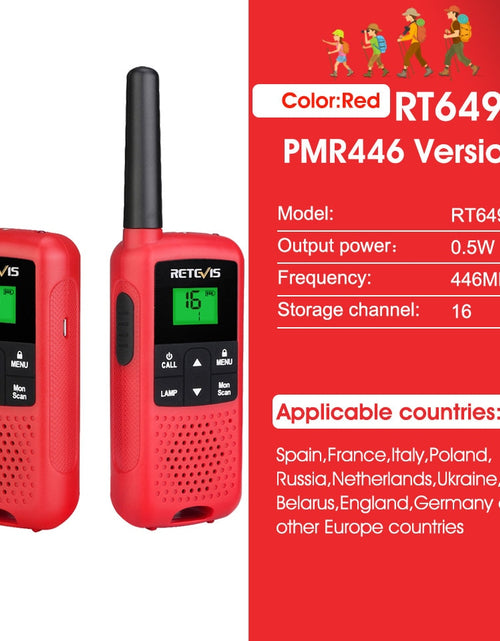 Load image into Gallery viewer, Retevis RT649B Walkie Talkie 2 or 4 pcs PMR446 Walkie-talkies 1.8km for Motorola Two-way radio Hunting Fishing Rechargeable VOX
