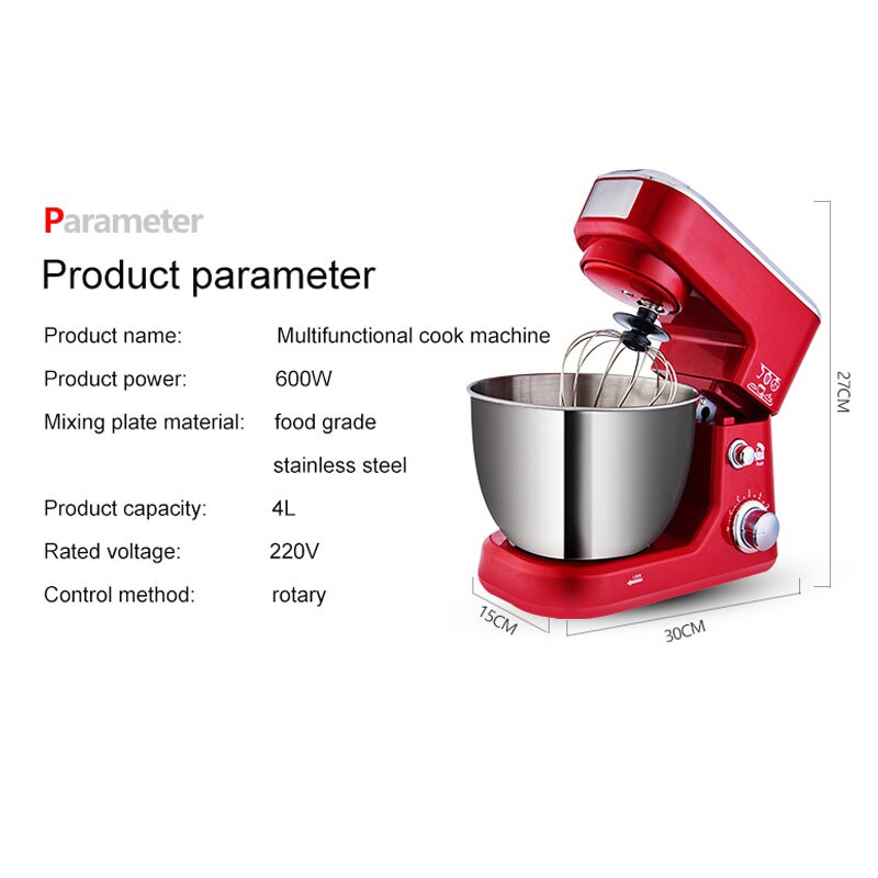 Electric Stand Food Mixer Whisk Egg Beater Stainless Steel Bowl Flour Knead Cake Bread Dough Blender Whipping Cream Chef Machine