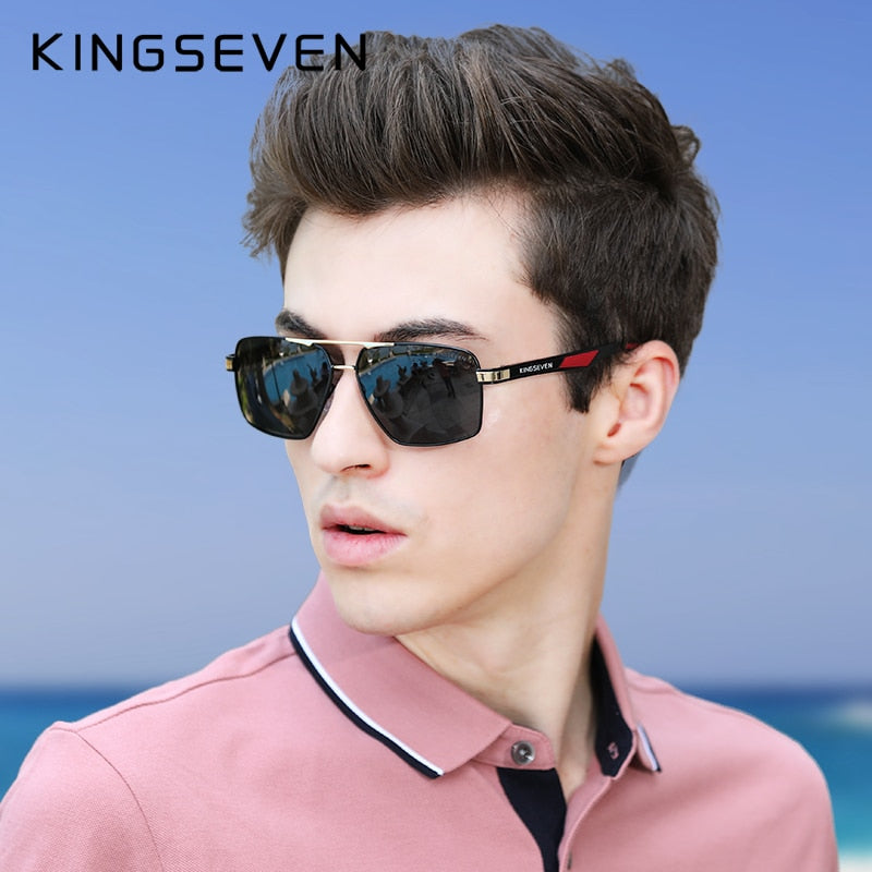 KINGSEVEN Aluminum Men&#39;s Sunglasse Polarized Lens Brand Red Design Temples Sun glasses Coating Mirror Glasses Oculos de sol 7719