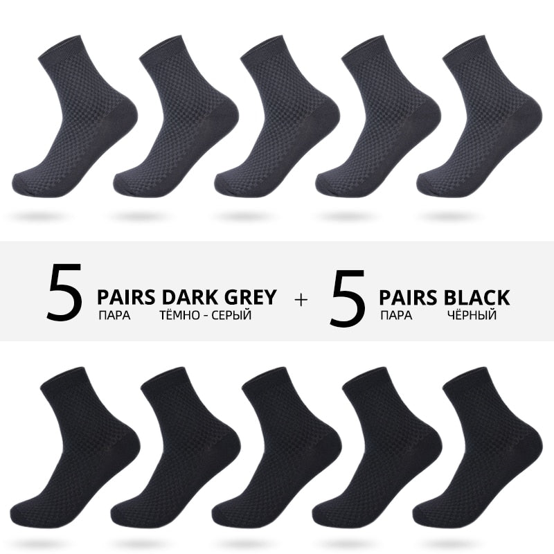 HSS Brand 10 Pairs/Lot Men Bamboo Fiber Socks New Classic Business Long Socks Mens Dress Sock For Winter Gift Plus Size EUR39-45