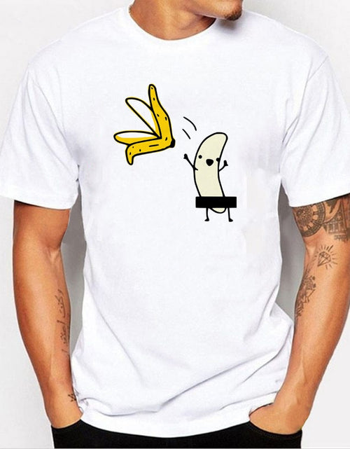 Load image into Gallery viewer, Men&#39;s Banana Disrobe Funny Design Print T-shirt Summer Humor Joke Hipster T-Shirt White Casual T Shirts Outfits Streetwear
