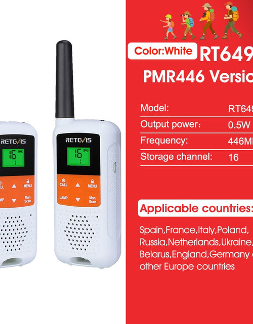 Load image into Gallery viewer, Retevis RT649B Walkie Talkie 2 or 4 pcs PMR446 Walkie-talkies 1.8km for Motorola Two-way radio Hunting Fishing Rechargeable VOX
