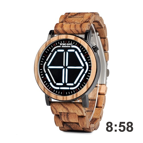 Load image into Gallery viewer, BOBO BIRD Wood Digital Watch Men erkek kol saati Night Vision Wooden Watches LED Time Display relogio masculino in Wood Gift Box
