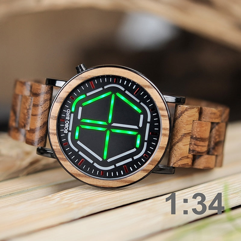 BOBO BIRD Wood Digital Watch Men erkek kol saati Night Vision Wooden Watches LED Time Display relogio masculino in Wood Gift Box