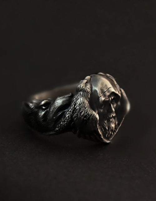 Load image into Gallery viewer, EYHIMD Norse Mythology Odin Raven Rings Mens Viking Wolf Stainless Steel Ring Scandinavian Amulet Jewelry
