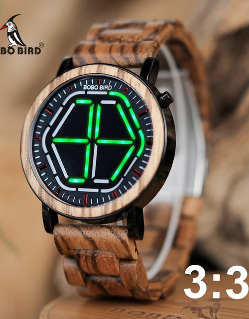 Load image into Gallery viewer, BOBO BIRD Wood Digital Watch Men erkek kol saati Night Vision Wooden Watches LED Time Display relogio masculino in Wood Gift Box
