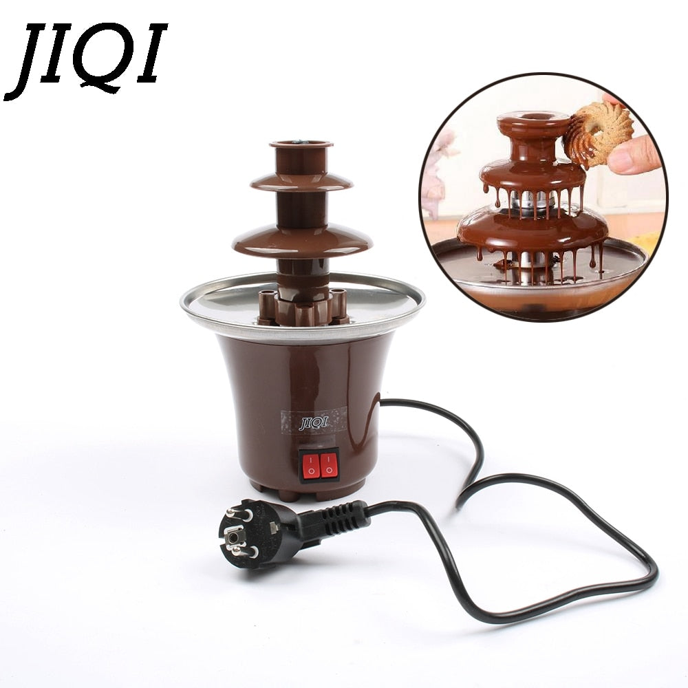 JIQI DIY 3-tier Chocolate Fountain Fondue Mini Choco waterfall machine Three Layers Children Wedding Birthday heat melts EU US