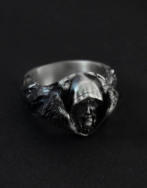 Load image into Gallery viewer, EYHIMD Norse Mythology Odin Raven Rings Mens Viking Wolf Stainless Steel Ring Scandinavian Amulet Jewelry
