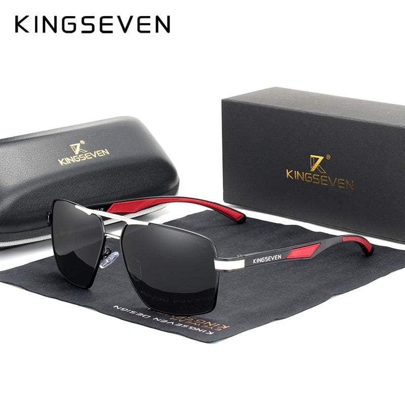 KINGSEVEN Aluminum Men&#39;s Sunglasse Polarized Lens Brand Red Design Temples Sun glasses Coating Mirror Glasses Oculos de sol 7719