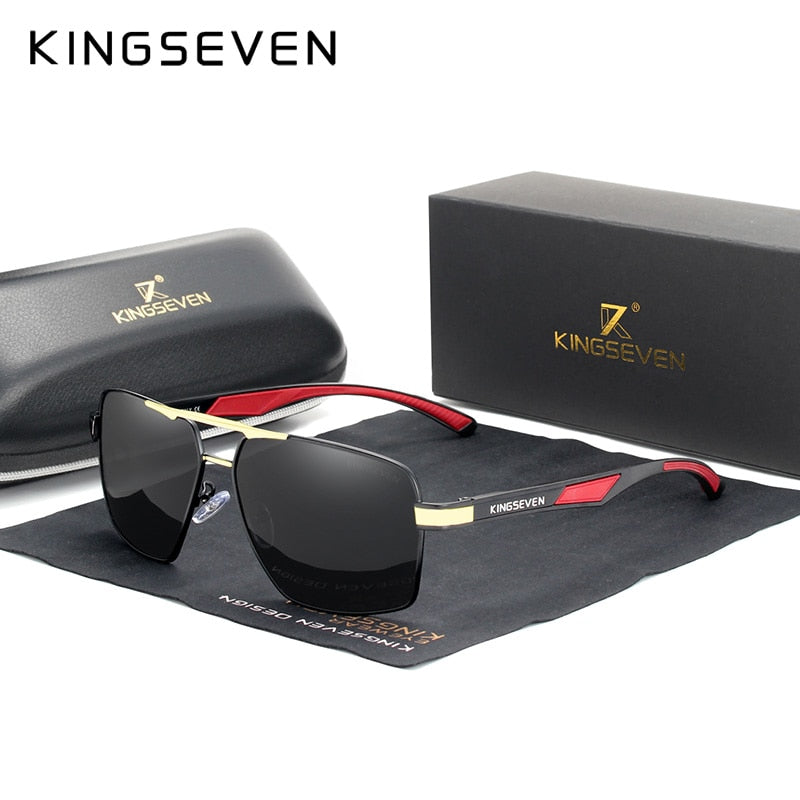 KINGSEVEN Aluminum Men&#39;s Sunglasse Polarized Lens Brand Red Design Temples Sun glasses Coating Mirror Glasses Oculos de sol 7719