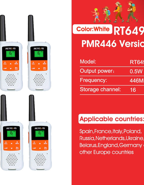 Load image into Gallery viewer, Retevis RT649B Walkie Talkie 2 or 4 pcs PMR446 Walkie-talkies 1.8km for Motorola Two-way radio Hunting Fishing Rechargeable VOX
