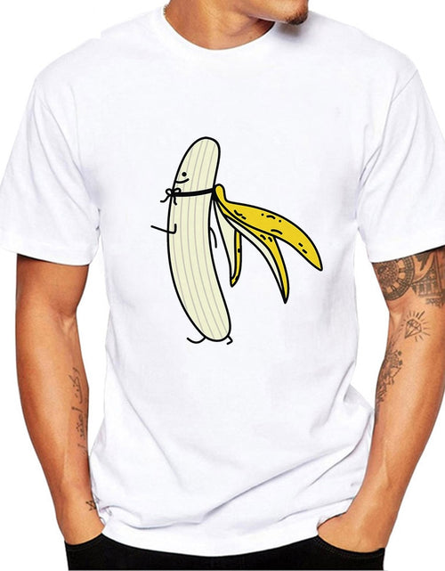 Load image into Gallery viewer, Men&#39;s Banana Disrobe Funny Design Print T-shirt Summer Humor Joke Hipster T-Shirt White Casual T Shirts Outfits Streetwear
