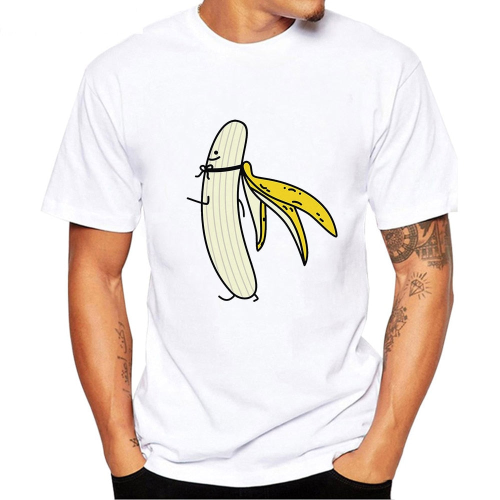 Men's Banana Disrobe Funny Design Print T-shirt Summer Humor Joke Hipster T-Shirt White Casual T Shirts Outfits Streetwear