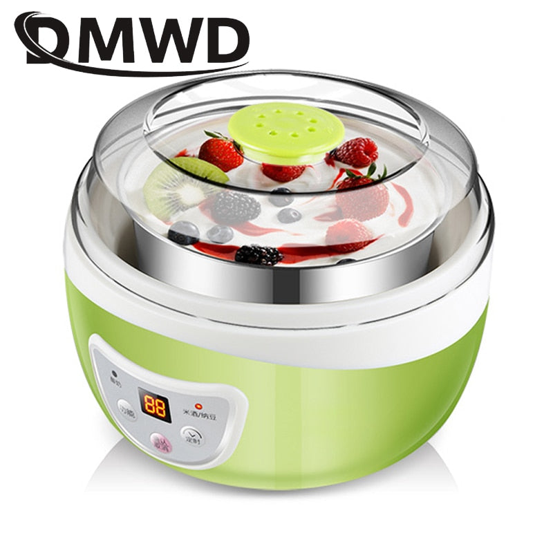 DMWD Multifunctional Electric Yogurt Maker Timing Natto Rice Wine Machine Automatic Yoghurt Fermenter With 4 Leben Glass Cups EU