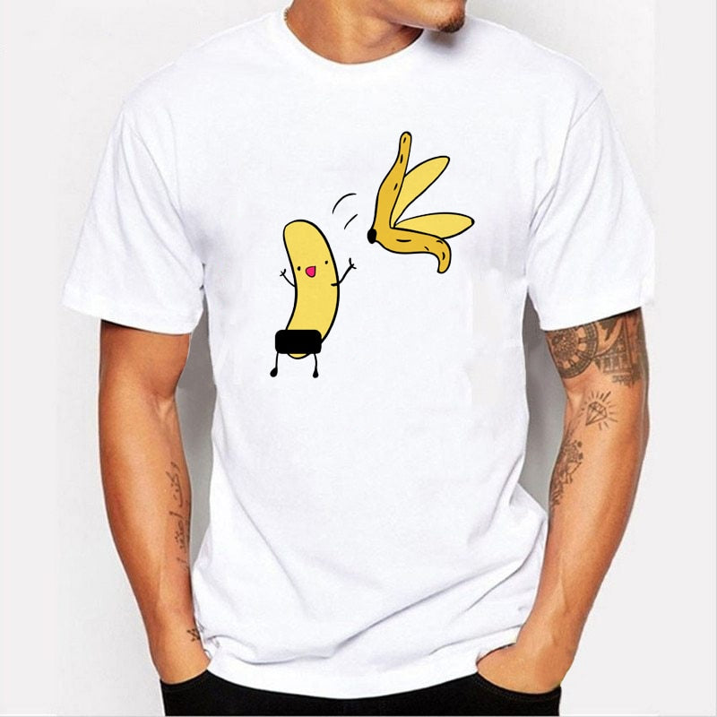 Men's Banana Disrobe Funny Design Print T-shirt Summer Humor Joke Hipster T-Shirt White Casual T Shirts Outfits Streetwear