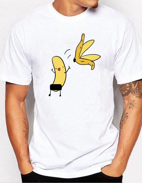 Load image into Gallery viewer, Men&#39;s Banana Disrobe Funny Design Print T-shirt Summer Humor Joke Hipster T-Shirt White Casual T Shirts Outfits Streetwear
