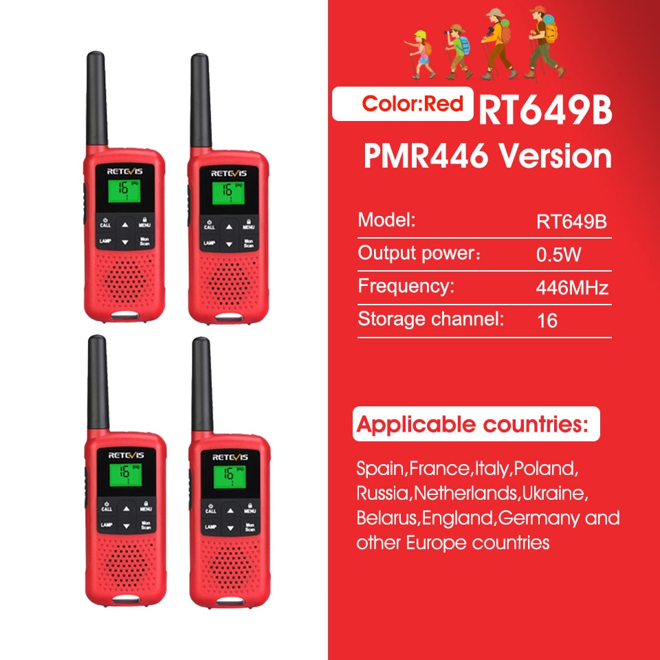 Retevis RT649B Walkie Talkie 2 or 4 pcs PMR446 Walkie-talkies 1.8km for Motorola Two-way radio Hunting Fishing Rechargeable VOX