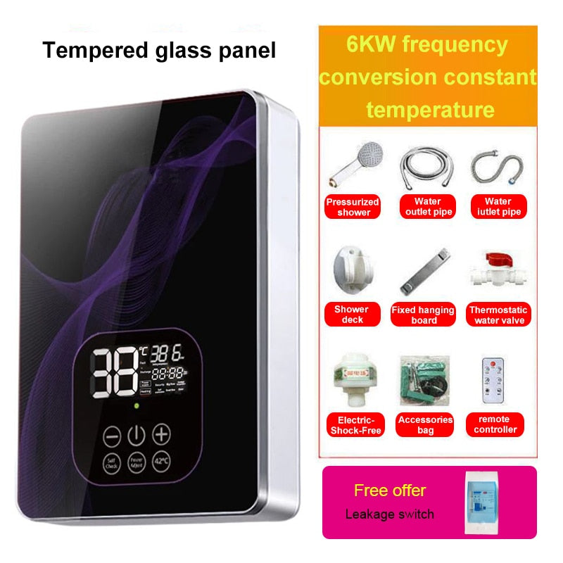 Instant Electric Tankless Hot Water Heater Remote Control Smart Touch Display Bathroom Instantaneous Heating Tap Shower Machine