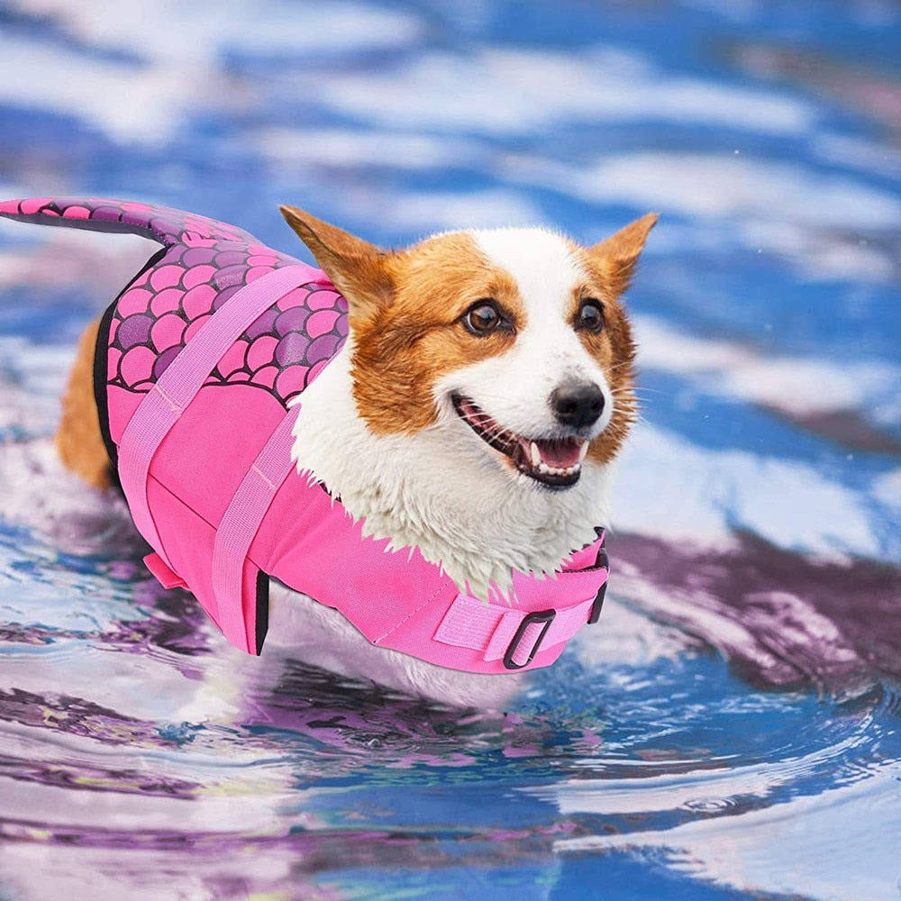 Dog Swimming Vest Pet Summer Safety Clothes Bulldog Life Vest Mermaid Shark Swimwear Dog Life Jacket Harness Pet Swimming Suit