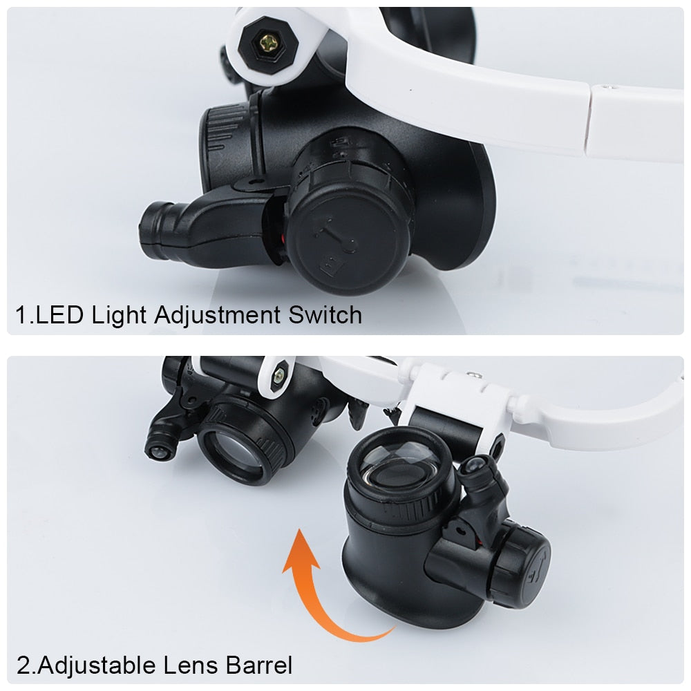 Dual-Lens Eye Loupe Magnifier For Electronics Watch Repair LED Lights Glasses Magnifier Head Mount Magnifying Glass 8x 15x 23x