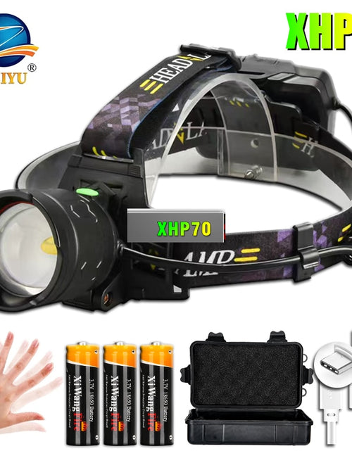 Load image into Gallery viewer, XHP70 Super Strong Headlamp LED Induction Zoom Headlight Type-C USB Rechargeable 3*18650 Battery Outdoor Camping Fishing lantern
