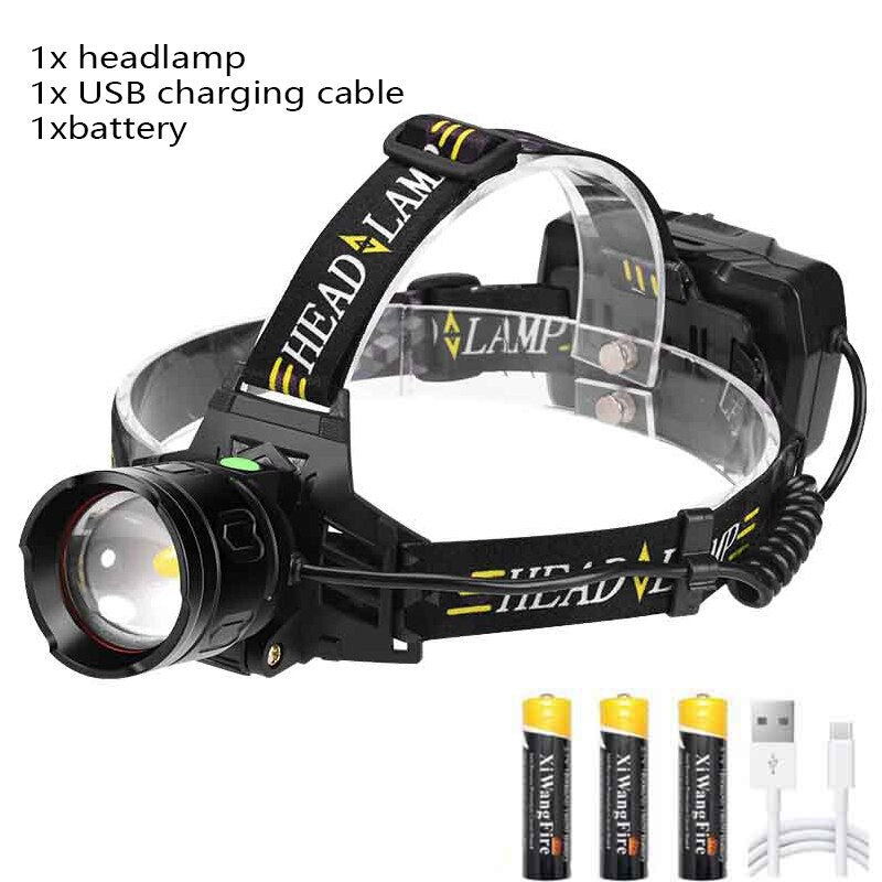 XHP70 Super Strong Headlamp LED Induction Zoom Headlight Type-C USB Rechargeable 3*18650 Battery Outdoor Camping Fishing lantern