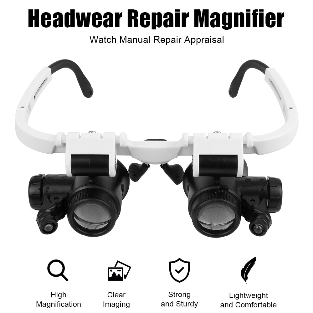 Dual-Lens Eye Loupe Magnifier For Electronics Watch Repair LED Lights Glasses Magnifier Head Mount Magnifying Glass 8x 15x 23x